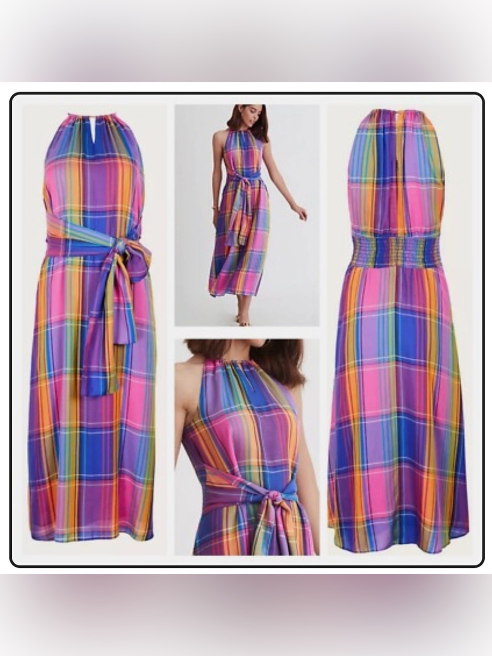 Ann Taylor Multicolor Plaid Halter Maxi Dress